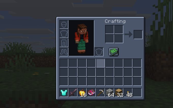Inventory with the Dark preset, in game