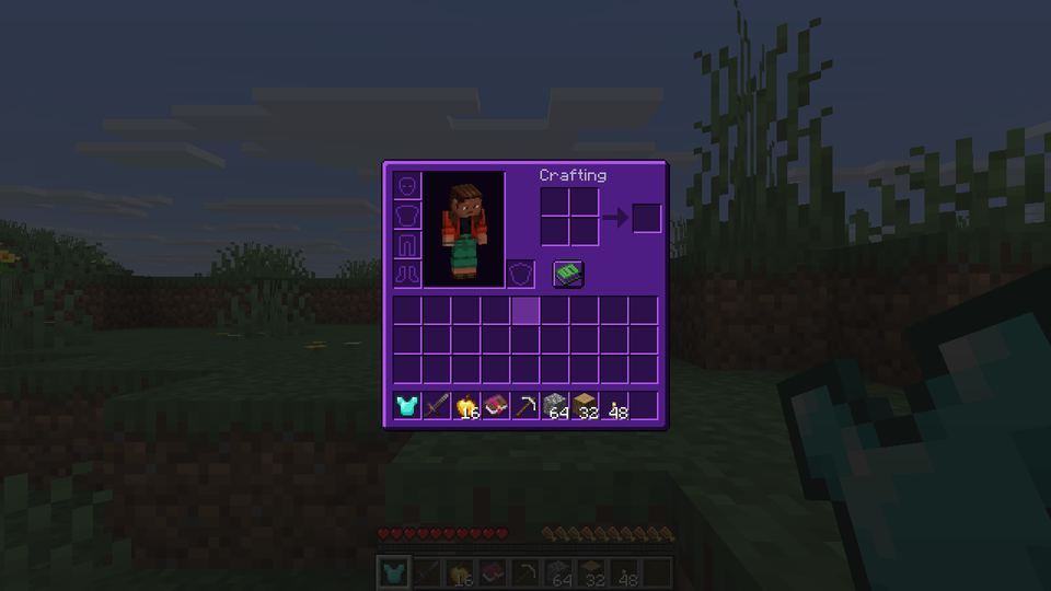 Inventário com o preset RGB: bordas violeta