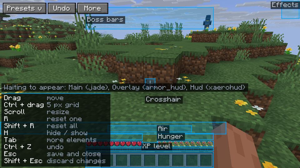 The editor with every element in its own box and the controls listed in the corner