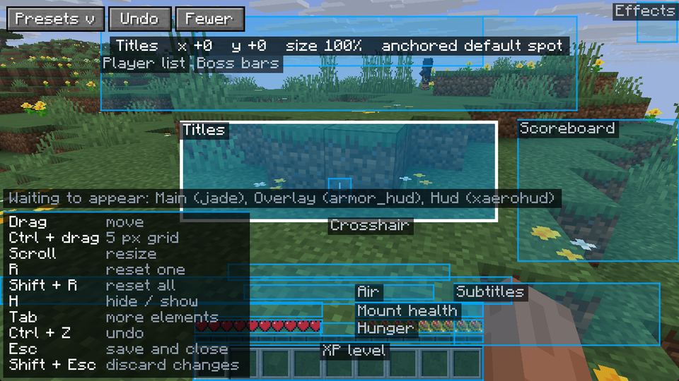 HUD elements from other mods listed next to the vanilla ones